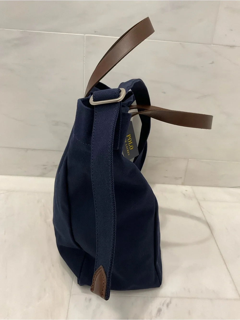 Polo Ralph Lauren Navy Blue HERITAGE BEAR Canvas Embroidered SHOPPER Tote Bag